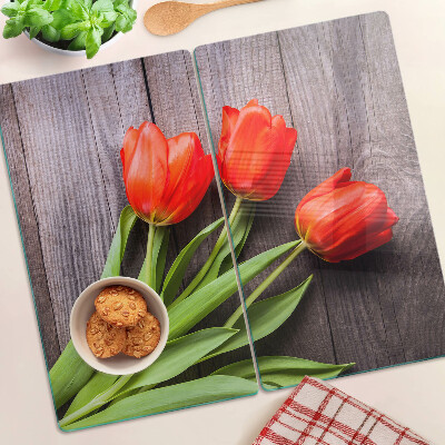 Tábua para cozinha Tulipas em um fundo de madeira