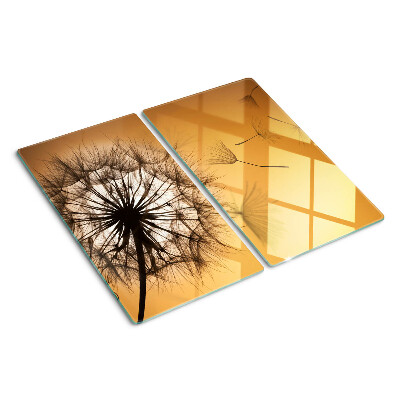 Tábua para corte Dentes-de-leão contra o fundo do pôr do sol