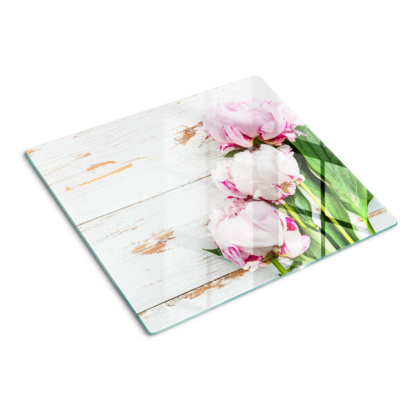 Tábua para cozinha Flores de peônia em um fundo de madeira