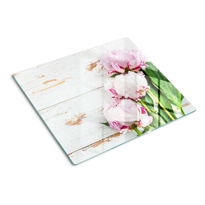 Tábua para cozinha Flores de peônia em um fundo de madeira