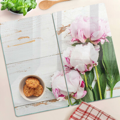 Tábua para cozinha Flores de peônia em um fundo de madeira