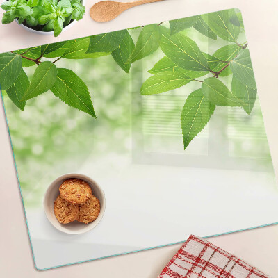 Tábua para corte Folhas contra um fundo de vegetação desfocada