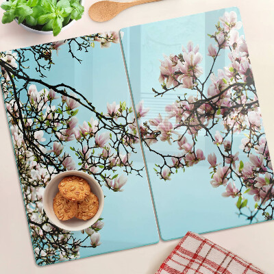 Tábua para cozinha Flores de magnólia em um fundo azul