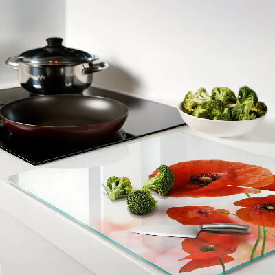 Tábua para cozinha Flores de papoula na cor vermelha