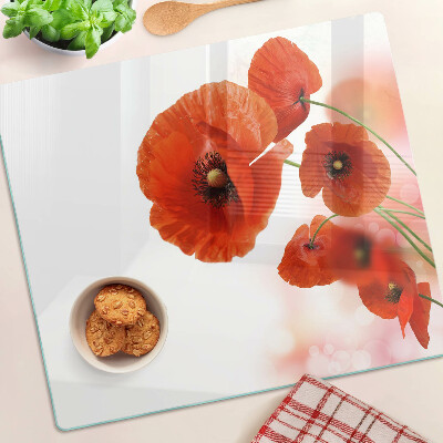 Tábua para cozinha Flores de papoula na cor vermelha