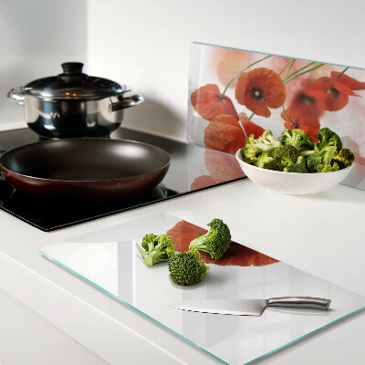 Tábua para cozinha Flores de papoula na cor vermelha