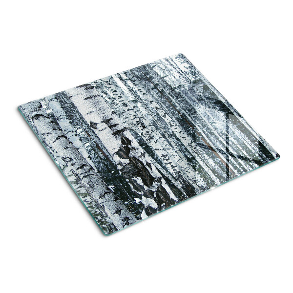 Tábua para corte Floresta de bétulas em paisagem de inverno