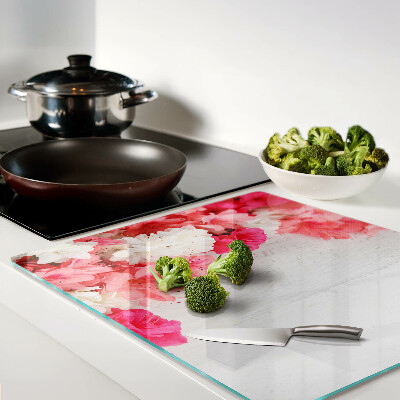 Tábua para corte Flores em tons de rosa e branco