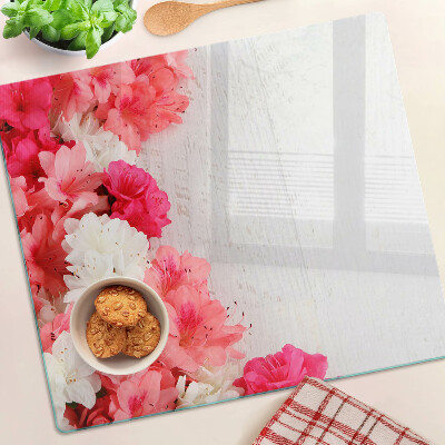 Tábua para corte Flores em tons de rosa e branco