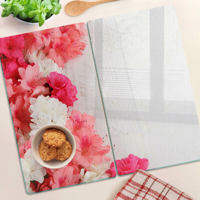 Tábua para corte Flores em tons de rosa e branco