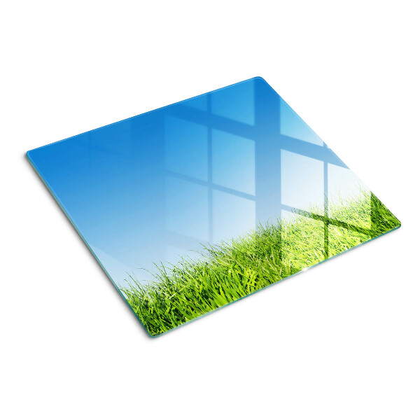 Tábua para corte Prado verde sob um céu azul