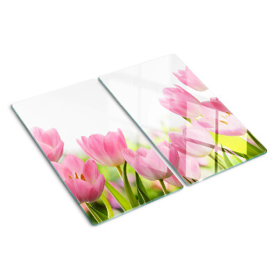 Tábua para corte Tulipas cor de rosa no jardim