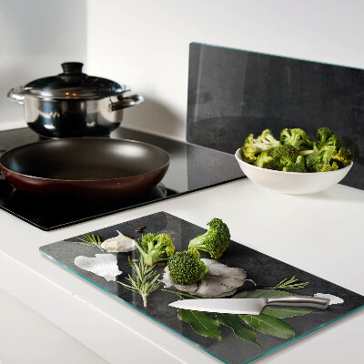 Tábua para cozinha Flores e ervas sobre fundo de mármore