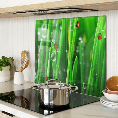 Tábua para corte Gotas de água na grama com joaninhas