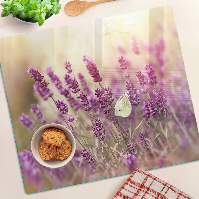 Tábua para cozinha Campo de lavanda com uma borboleta