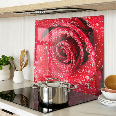 Tábua para cozinha Rosa vermelha com gotas de água