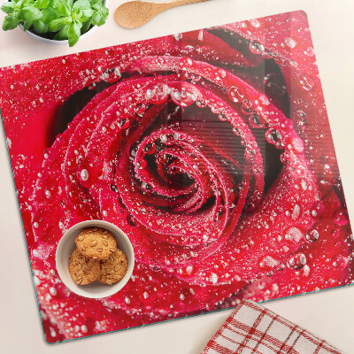 Tábua para cozinha Rosa vermelha com gotas de água