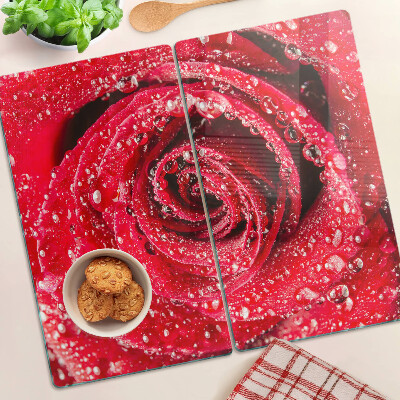 Tábua para cozinha Rosa vermelha com gotas de água