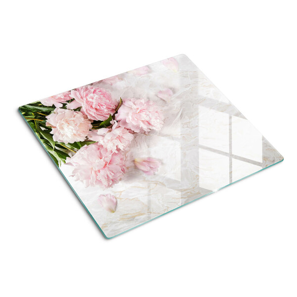 Tábua para cozinha Flores de peônia em fundo de mármore