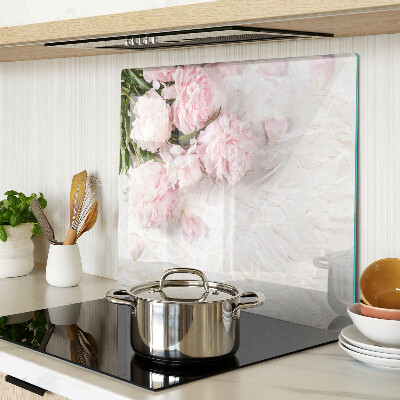 Tábua para cozinha Flores de peônia em fundo de mármore