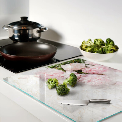 Tábua para cozinha Flores de peônia em fundo de mármore