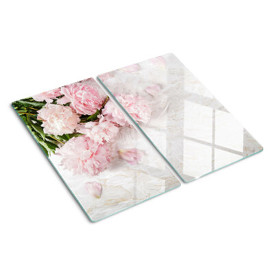 Tábua para cozinha Flores de peônia em fundo de mármore