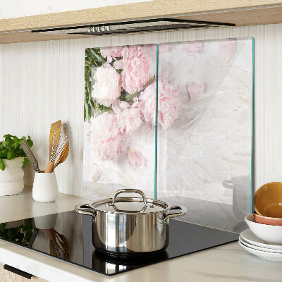 Tábua para cozinha Flores de peônia em fundo de mármore
