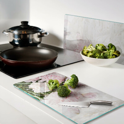 Tábua para cozinha Flores de peônia em fundo de mármore