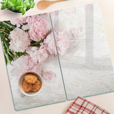 Tábua para cozinha Flores de peônia em fundo de mármore