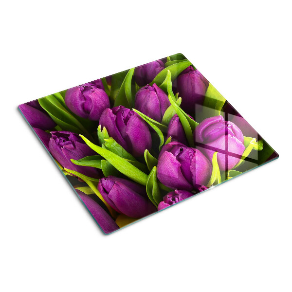 Tábua para corte Tulipas roxas com folhas verdes