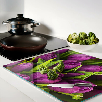 Tábua para corte Tulipas roxas com folhas verdes