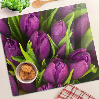 Tábua para corte Tulipas roxas com folhas verdes