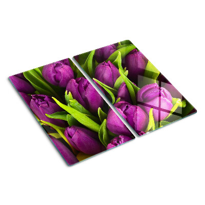Tábua para corte Tulipas roxas com folhas verdes