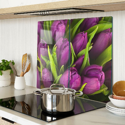Tábua para corte Tulipas roxas com folhas verdes