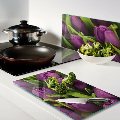 Tábua para corte Tulipas roxas com folhas verdes