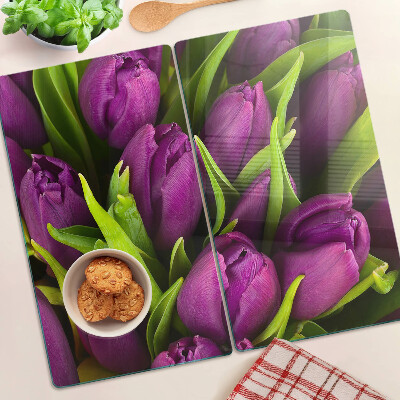 Tábua para corte Tulipas roxas com folhas verdes