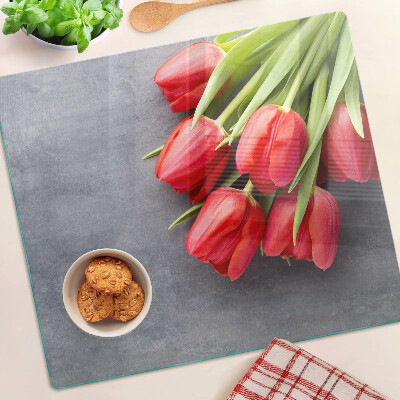 Tábua para cozinha Tulipas em um fundo cinza