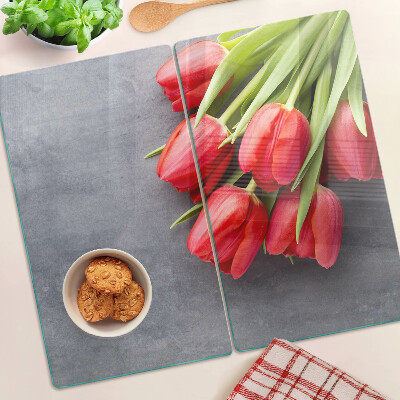 Tábua para cozinha Tulipas em um fundo cinza