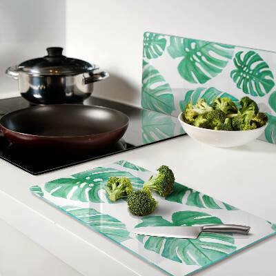 Tábua para cozinha Folhas de Monstera em um fundo branco