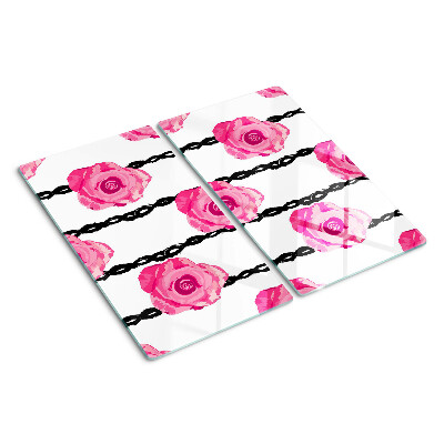 Tábua para corte Rosas em um fundo de linha preta