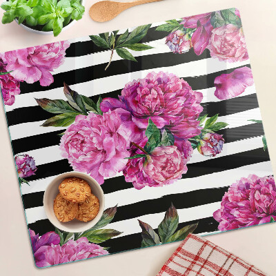 Tábua para cozinha Flores de peônia em tiras