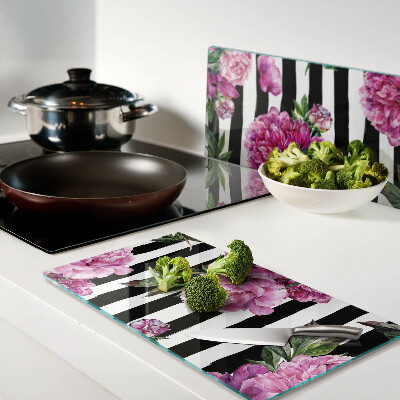Tábua para cozinha Flores de peônia em tiras