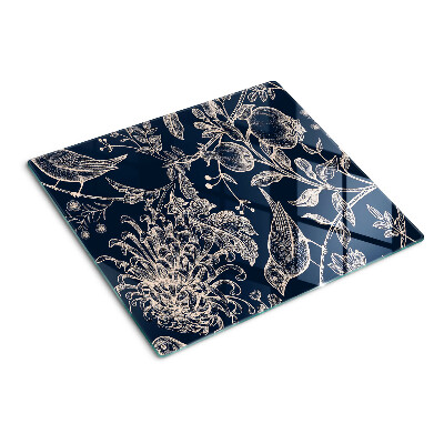 Tábua para cozinha Flores e pássaros em um fundo escuro