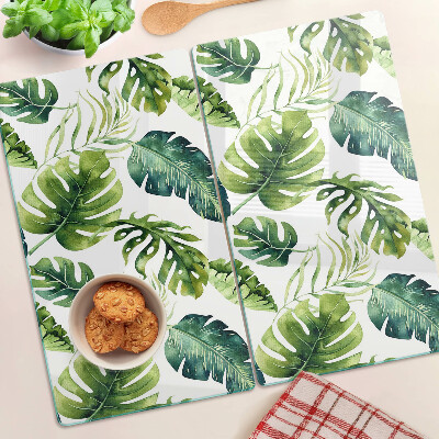 Tábua para corte Folhas de Monstera em tons de verde