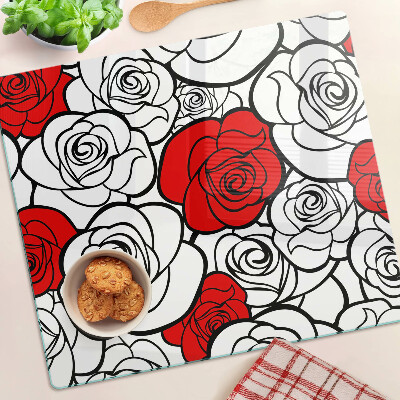 Tábua para corte Rosas em branco e vermelho