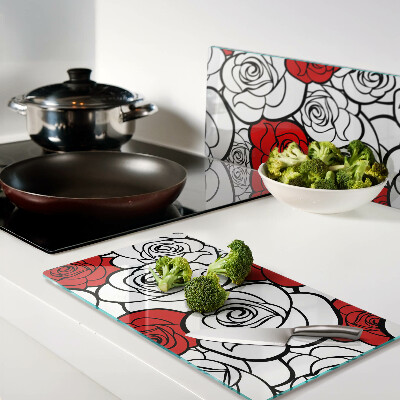 Tábua para corte Rosas em branco e vermelho