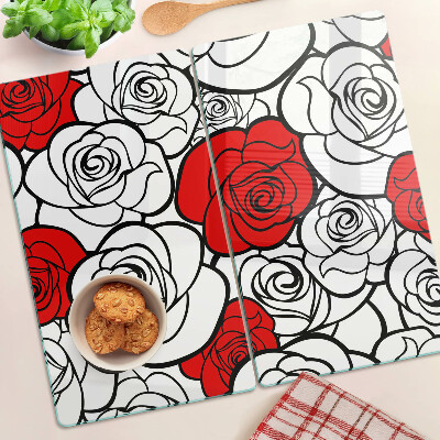 Tábua para corte Rosas em branco e vermelho