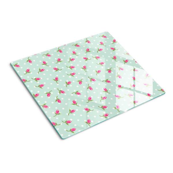 Tábua para cozinha Tulipas cor de rosa em um fundo verde