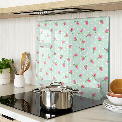 Tábua para cozinha Tulipas cor de rosa em um fundo verde