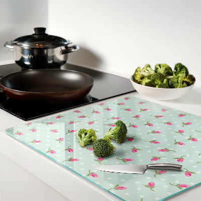Tábua para cozinha Tulipas cor de rosa em um fundo verde